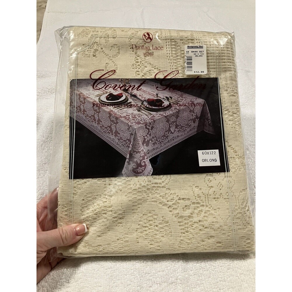 NOS Vintage 60x122 Puritan Lace Tablecloth Ivory Oblong Covent Garden